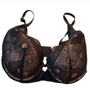 Aerie Black Lace Sexy Real Power Plunge Push Up Bra 32C